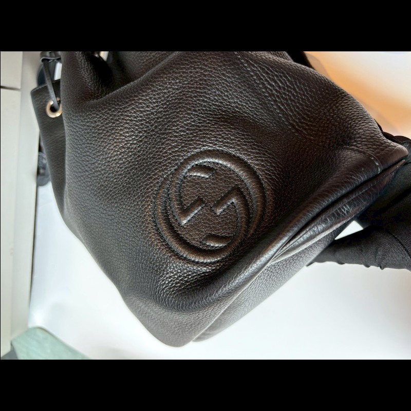 Gucci 黑皮雙肩後背包-5