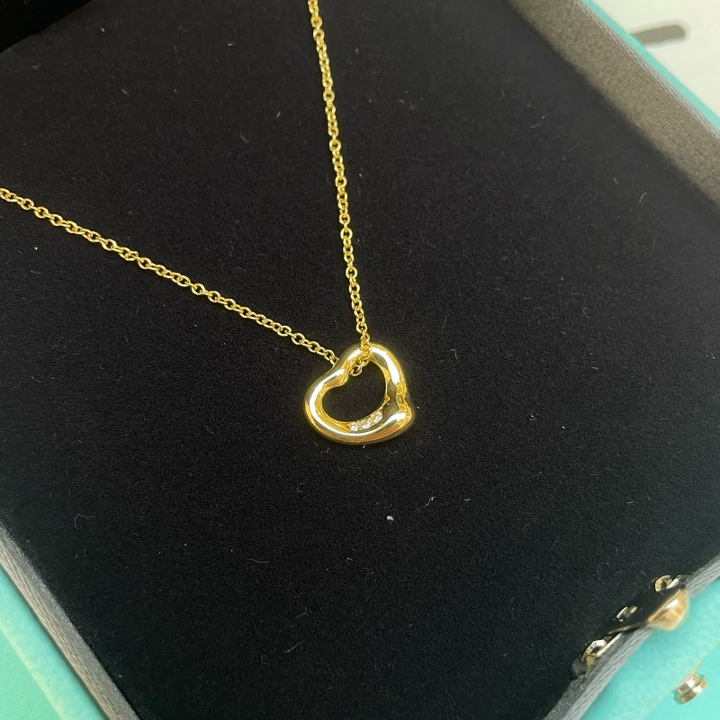 Tiffany 18k黃金 鑲鑽open heart項鍊 11mm Au750 小u 鏈長40.6cm 全套-2