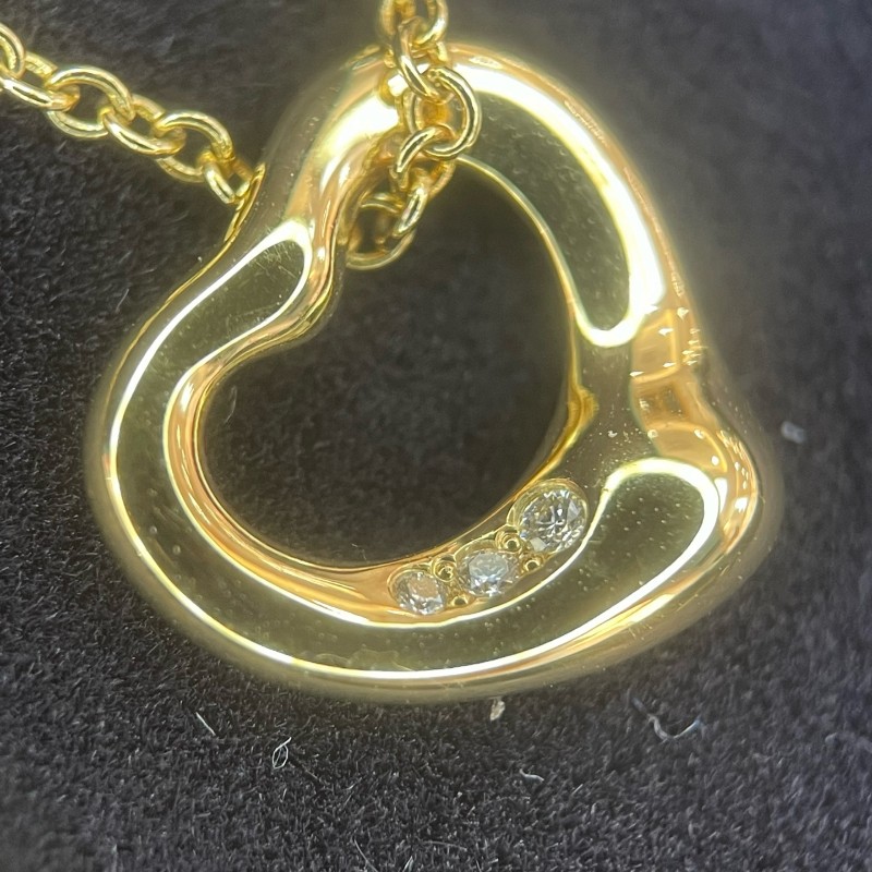 Tiffany 18k黃金 鑲鑽open heart項鍊 11mm Au750 小u 鏈長40.6cm 全套-3