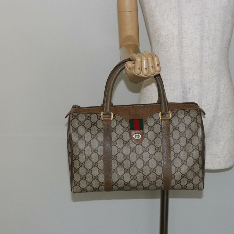 【日本直送】GUCCI GG Supreme Web Sherry Line 波士頓包 PVC 米色 金色 40 02 007 正品 144173-21