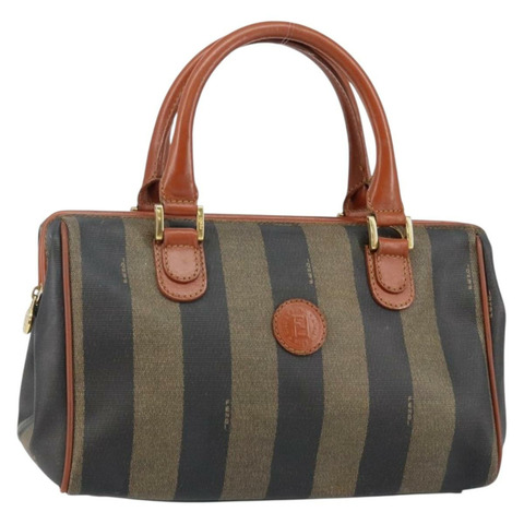 FENDI 胡桃色帆布手提包 PVC 黑色棕色 正品 144247