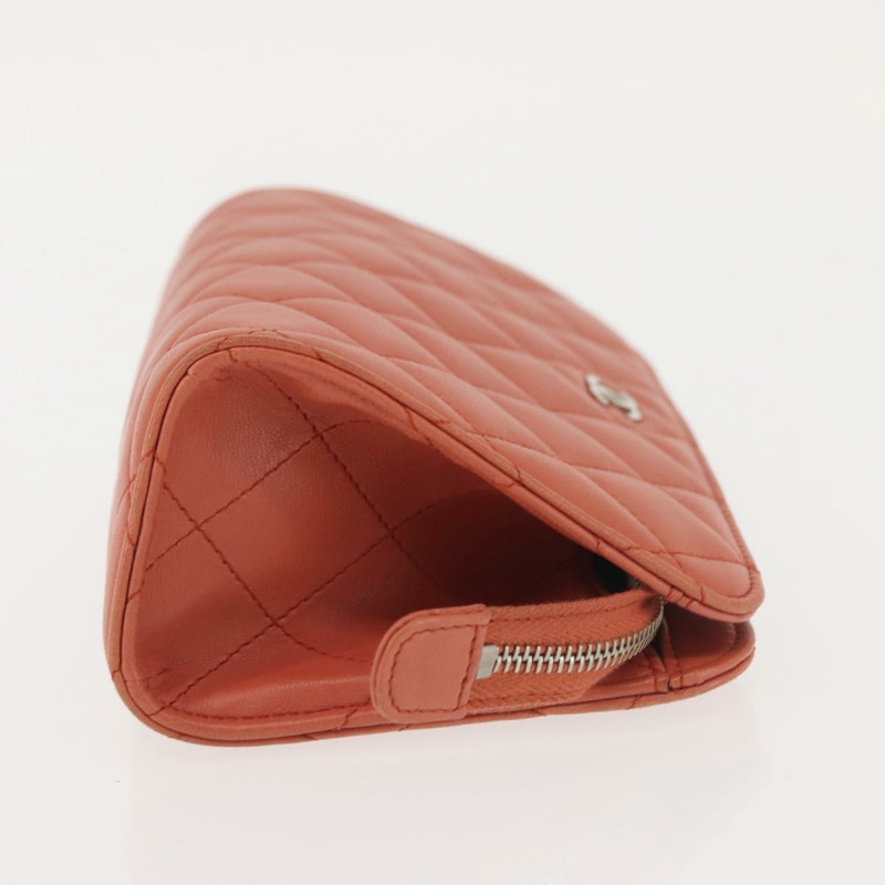 【日本直送】香奈兒 Matelasse 手拿包 羊皮 橙色 銀色 CC Auth 144810-2