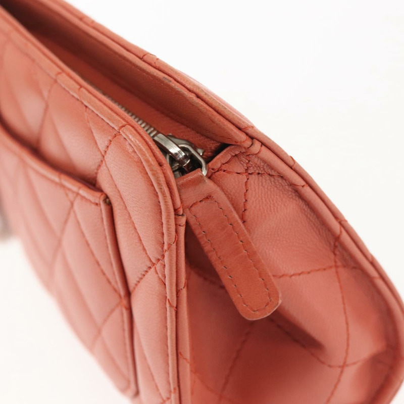【日本直送】香奈兒 Matelasse 手拿包 羊皮 橙色 銀色 CC Auth 144810-7