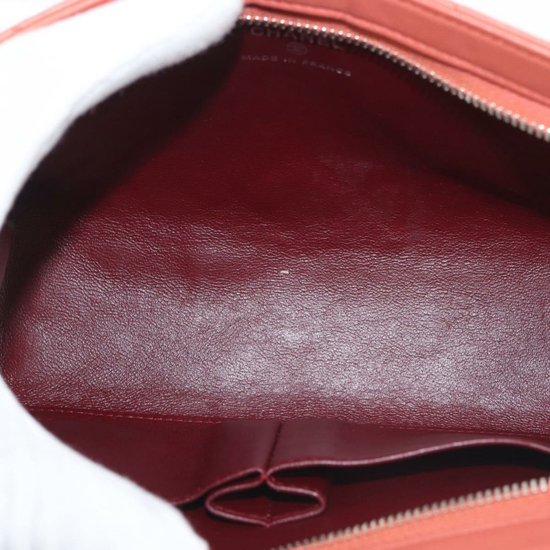 【日本直送】香奈兒 Matelasse 手拿包 羊皮 橙色 銀色 CC Auth 144810-9