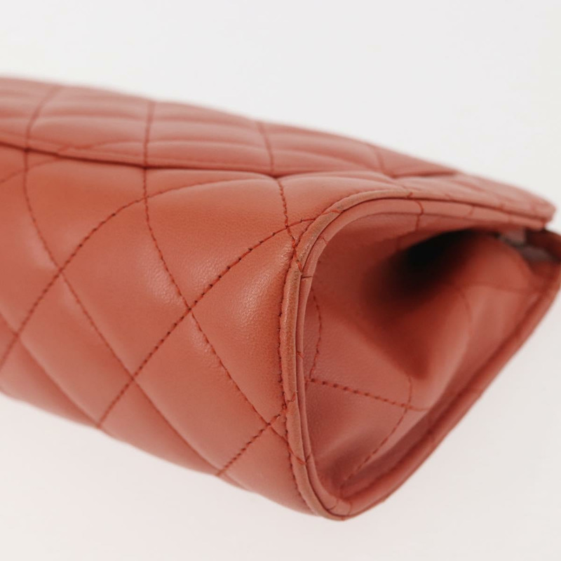 【日本直送】香奈兒 Matelasse 手拿包 羊皮 橙色 銀色 CC Auth 144810-15