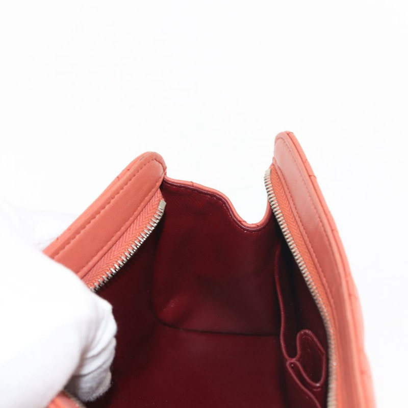 【日本直送】香奈兒 Matelasse 手拿包 羊皮 橙色 銀色 CC Auth 144810-17