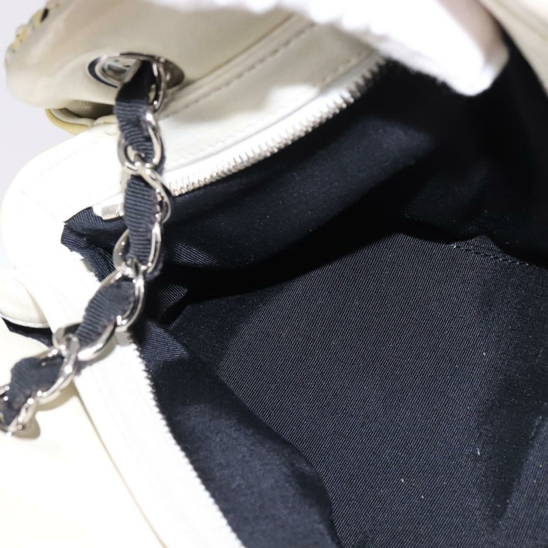 【日本直送】香奈兒鏈條肩背包 琺瑯奶油色 銀色 CC標誌 Auth 143658-20