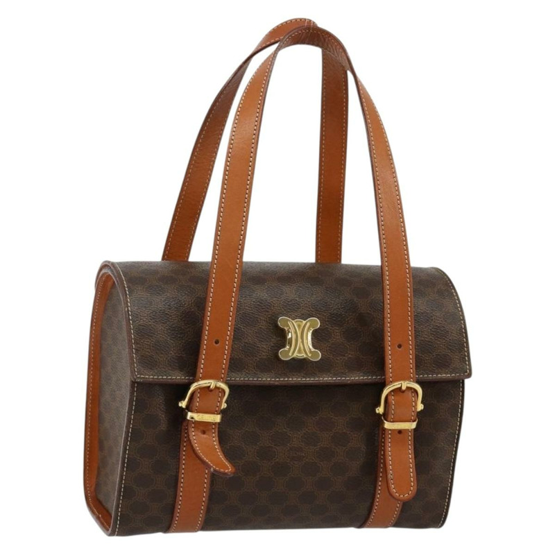 【日本直送】CELINE Macadam帆布手提包 PVC皮革 棕色 金色 正品 gh783-0