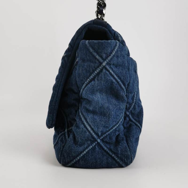 Chanel 19 Bag Maxi 牛皮牛仔布菱格絎縫穿皮雙扣單肩包-2