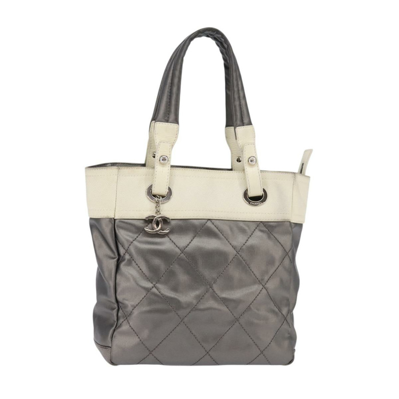 【日本直送】香奈兒巴黎比亞里茨托特包，塗層帆布，銀色雙C標誌，正品 gh895-0