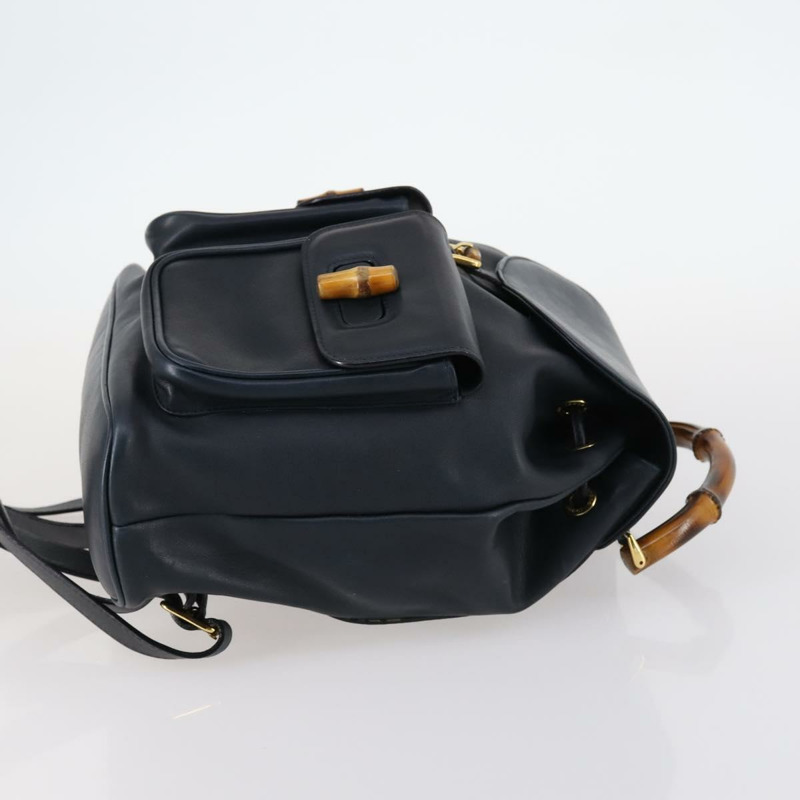 【日本直送】GUCCI 竹節雙肩包 皮革 海軍藍 金色 003 2058 0016 Auth kk564-2