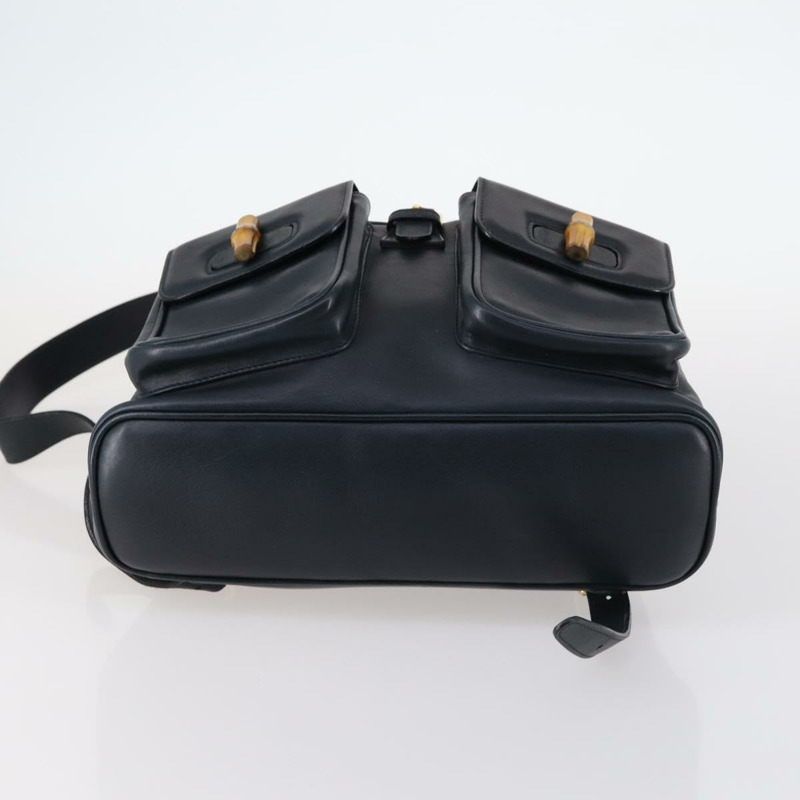 【日本直送】GUCCI 竹節雙肩包 皮革 海軍藍 金色 003 2058 0016 Auth kk564-4