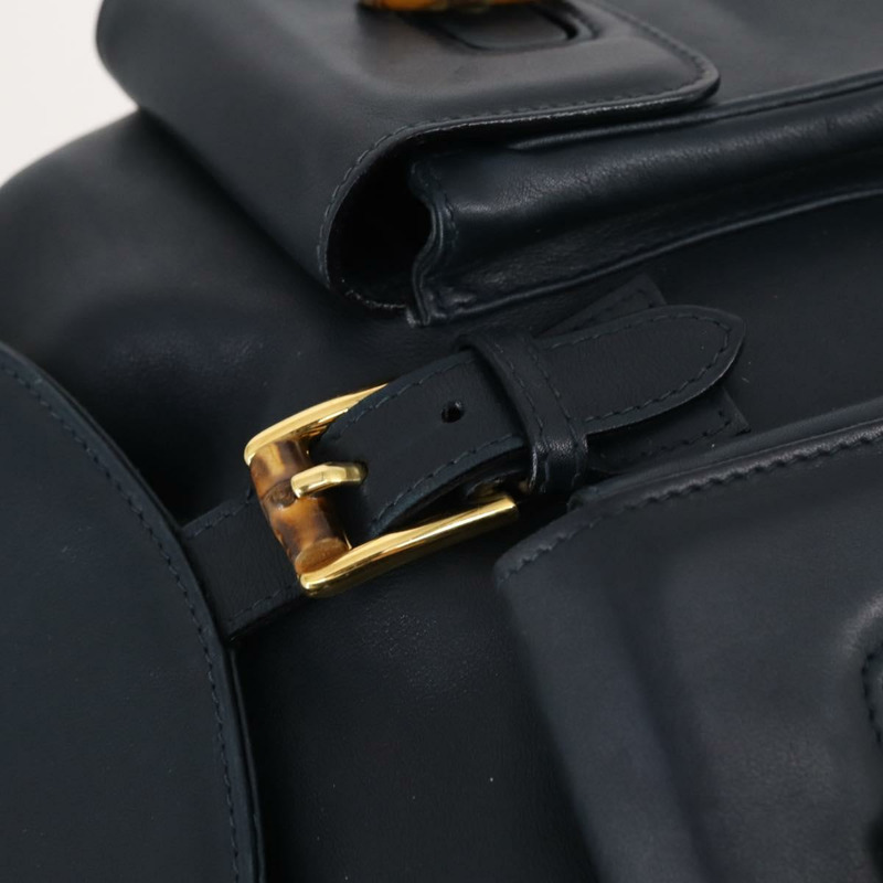 【日本直送】GUCCI 竹節雙肩包 皮革 海軍藍 金色 003 2058 0016 Auth kk564-18