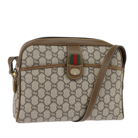 GUCCI GG Plus Supreme Web Sherry Line 單肩包 PVC 米色 金色 正品 gh909