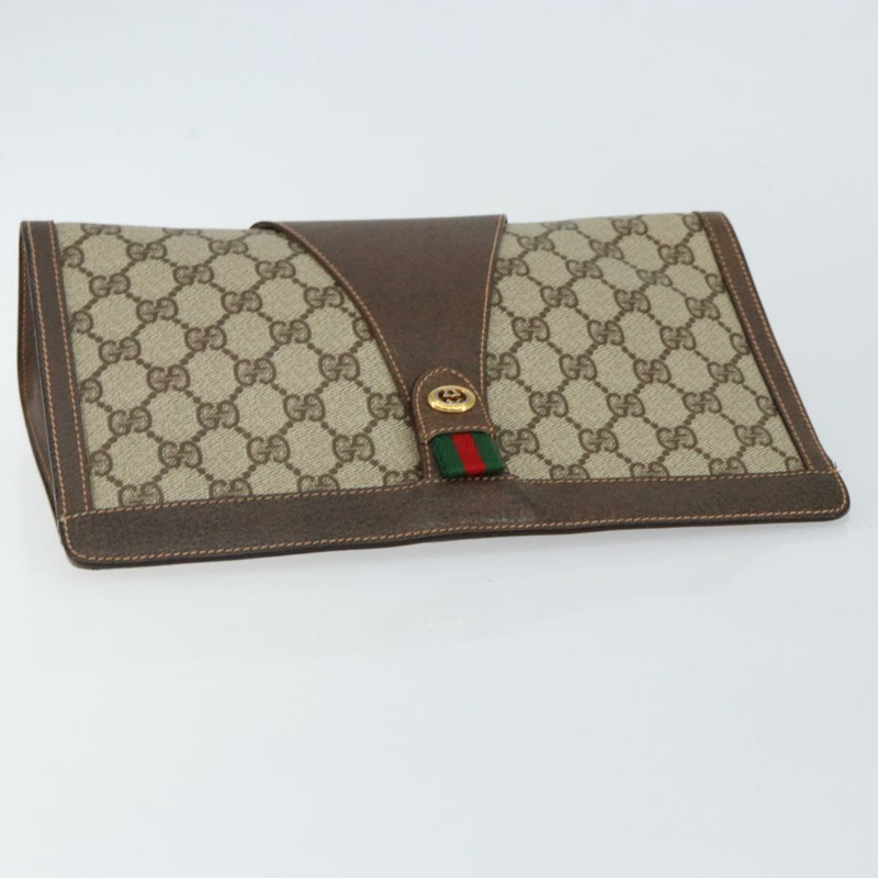 【日本直送】GUCCI GG Supreme Web Sherry Line 手拿包 米色 金色 156 01 033 Auth mr1505-4