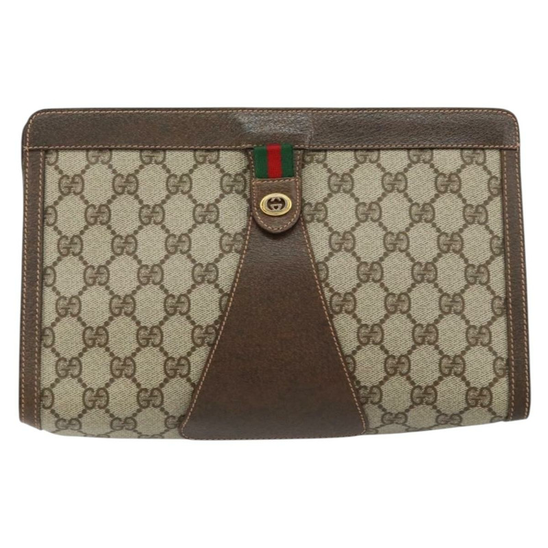【日本直送】GUCCI GG Supreme Web Sherry Line 手拿包 米色 金色 156 01 033 Auth mr1505-12