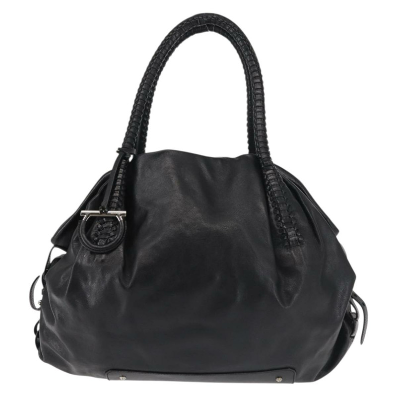 【日本直送】Salvatore Ferragamo Gancini 手提包 皮革 黑色 銀色 正品 BA6377-12