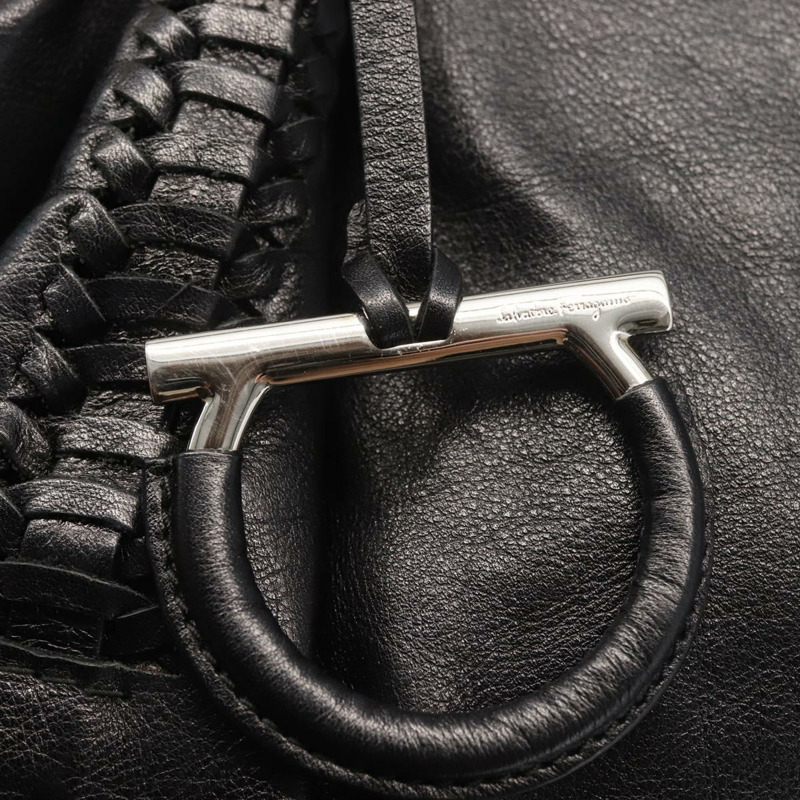 【日本直送】Salvatore Ferragamo Gancini 手提包 皮革 黑色 銀色 正品 BA6377-16