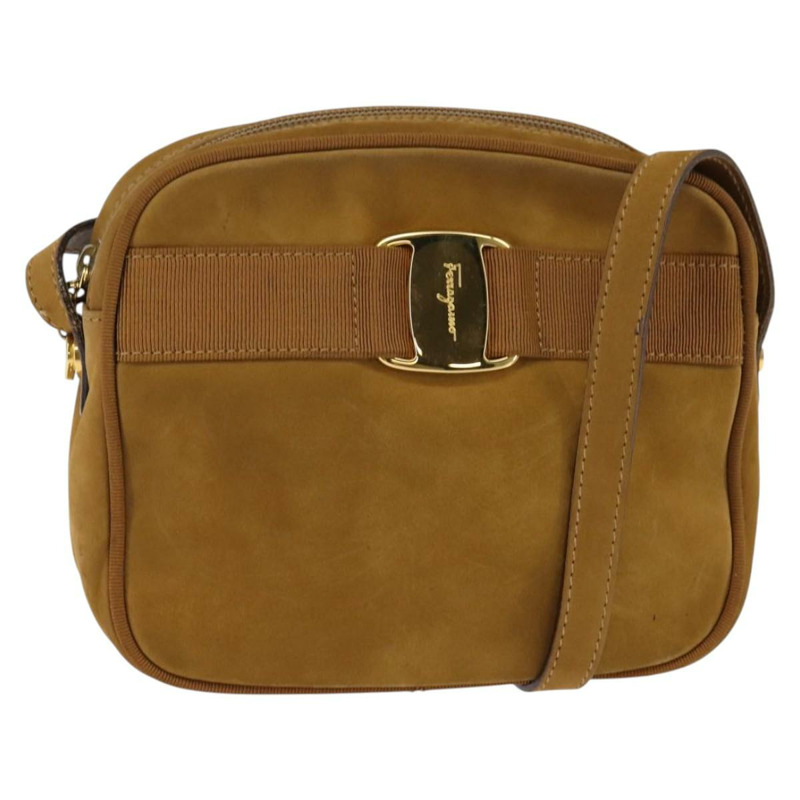 【日本直送】Salvatore Ferragamo Vala 單肩包 棕色金色麂皮 正品 BA6379-0