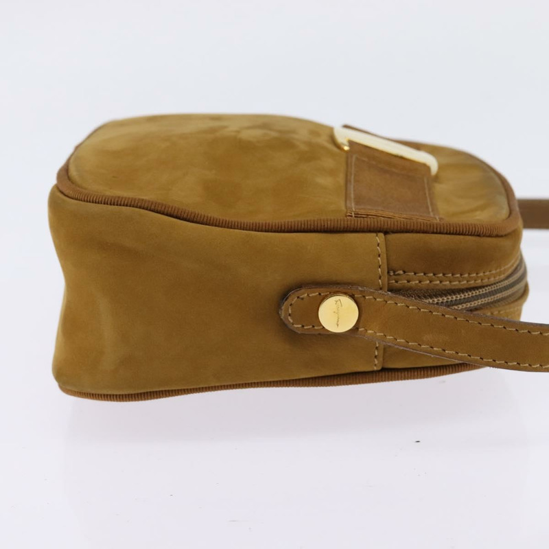 【日本直送】Salvatore Ferragamo Vala 單肩包 棕色金色麂皮 正品 BA6379-3