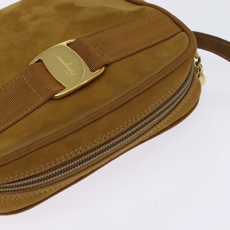 【日本直送】Salvatore Ferragamo Vala 單肩包 棕色金色麂皮 正品 BA6379-5