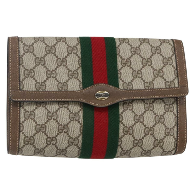 【日本直送】GUCCI GG Supreme Web Sherry Line 手拿包 PVC 米色 金色 89 01 006 正品 BA6443-0