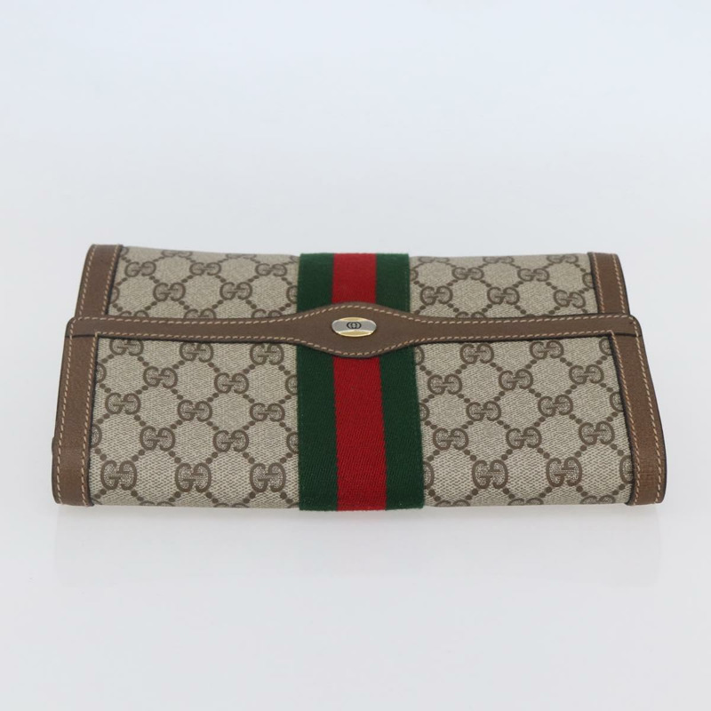 【日本直送】GUCCI GG Supreme Web Sherry Line 手拿包 PVC 米色 金色 89 01 006 正品 BA6443-4