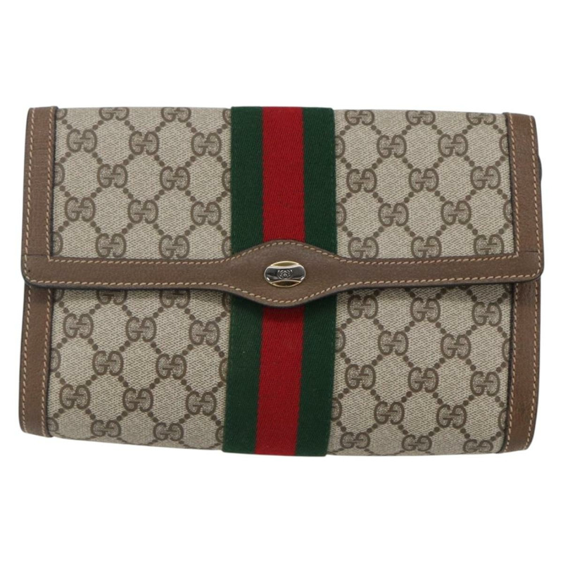 【日本直送】GUCCI GG Supreme Web Sherry Line 手拿包 PVC 米色 金色 89 01 006 正品 BA6443-12