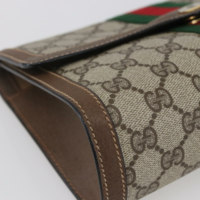 【日本直送】GUCCI GG Supreme Web Sherry Line 手拿包 PVC 米色 金色 89 01 006 正品 BA6443-13