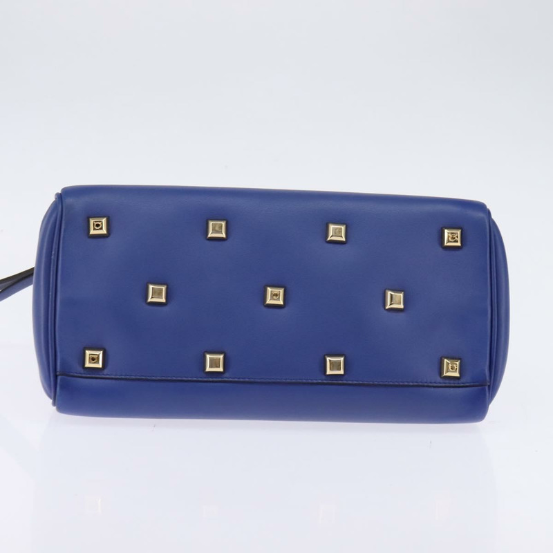 【日本直送】Salvatore Ferragamo Gancini Studio 手提包 皮革 2way 藍色金色 Auth 144870-4