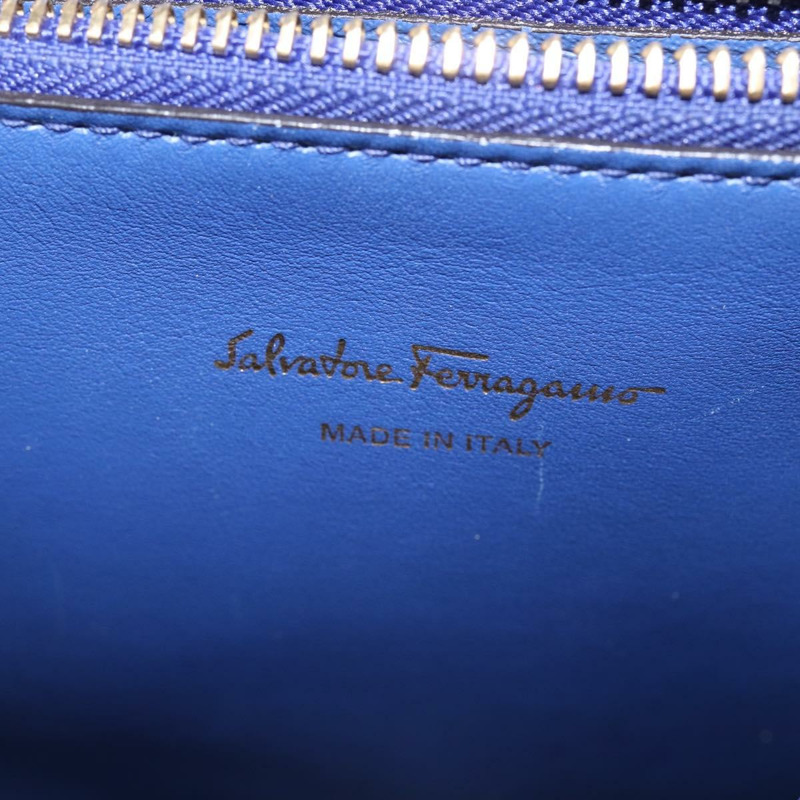 【日本直送】Salvatore Ferragamo Gancini Studio 手提包 皮革 2way 藍色金色 Auth 144870-21