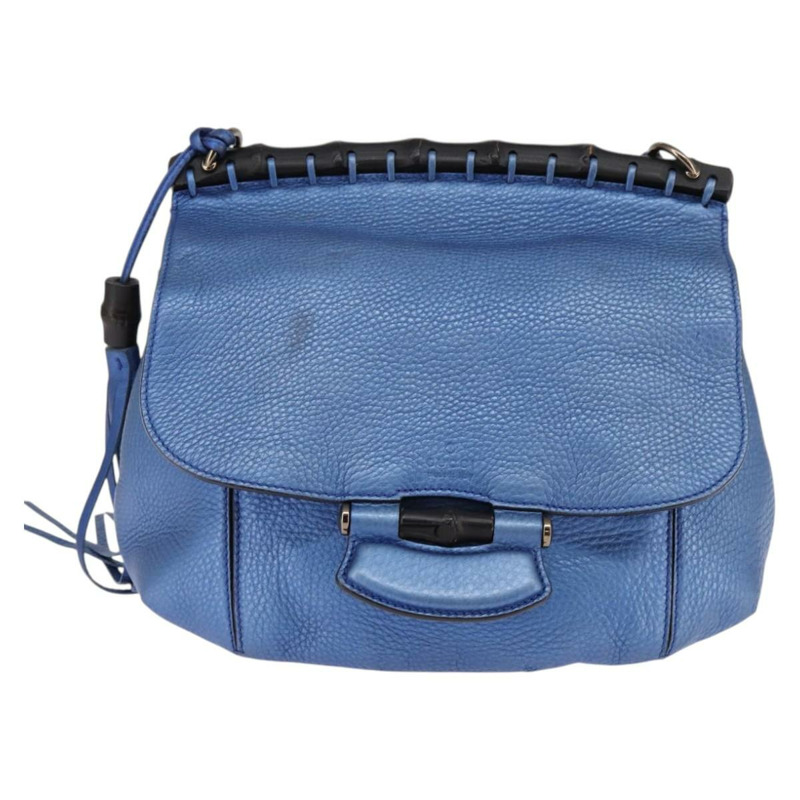 【日本直送】GUCCI 竹節肩背包 皮革 藍色 0525040 347101 正品 144873-12
