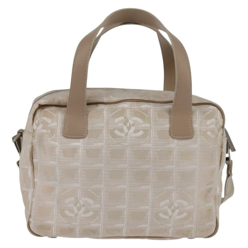 【日本直送】香奈兒新款旅行系列手袋 尼龍 兩用 米色 銀色 CC 標誌 Auth 145353-1