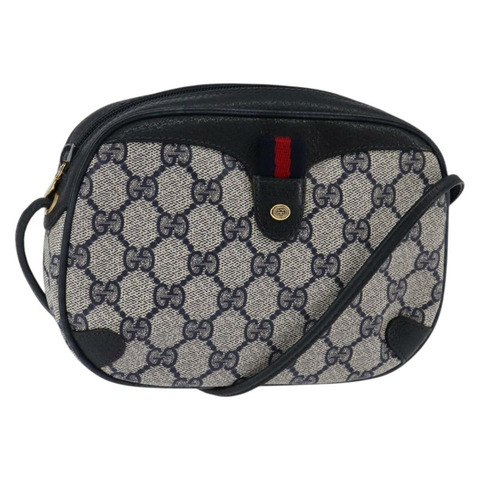 GUCCI GG Supreme Sherry Line 單肩包 PVC 海軍藍 金色 89 02 066 正品 145357