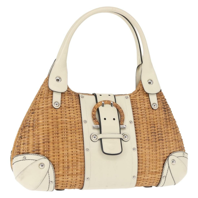 【日本直送】Salvatore Ferragamo Gancini 手提包 藤編棕色 銀色 正品 145756-0