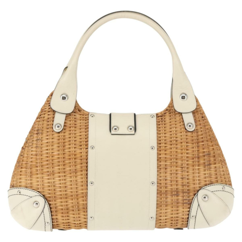 【日本直送】Salvatore Ferragamo Gancini 手提包 藤編棕色 銀色 正品 145756-1