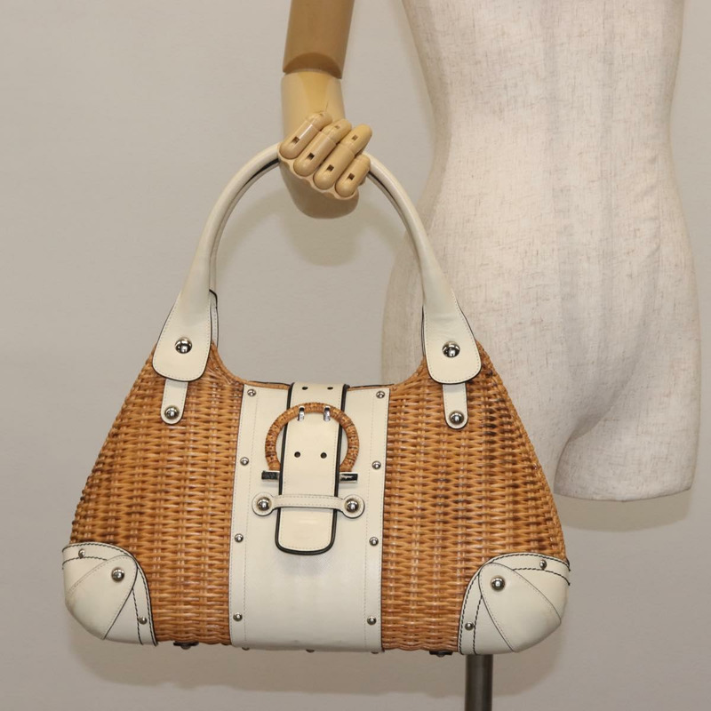 【日本直送】Salvatore Ferragamo Gancini 手提包 藤編棕色 銀色 正品 145756-19