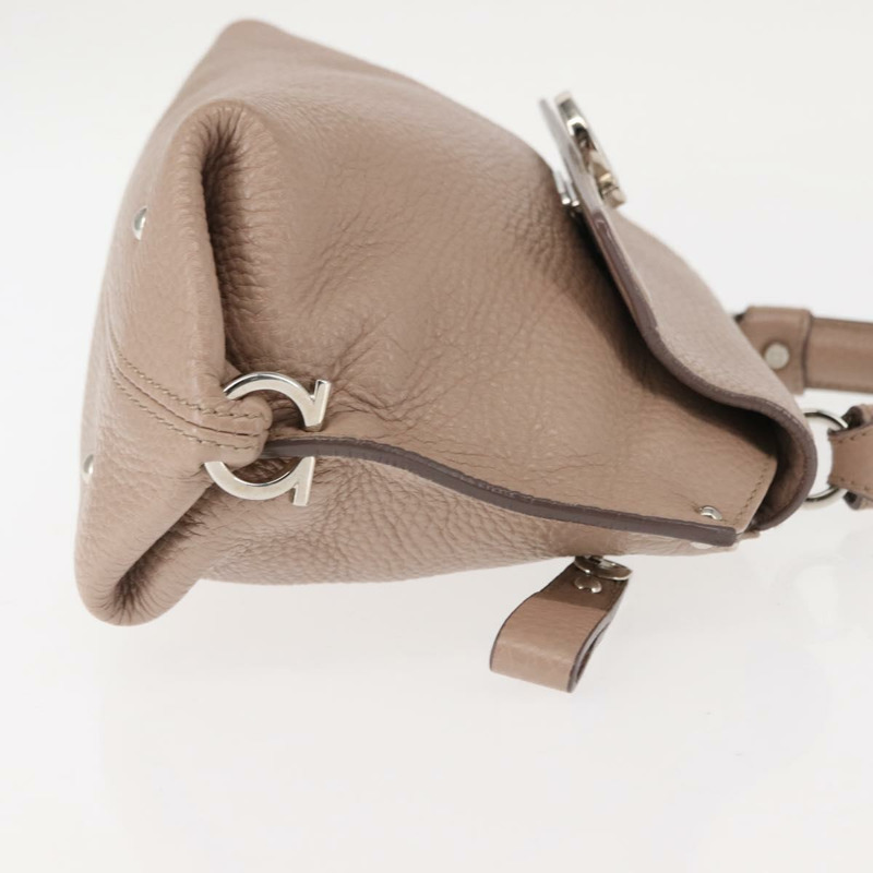 【日本直送】Salvatore Ferragamo Gancini Sophia 手提包 皮革 米色 銀色 正品 145498-2