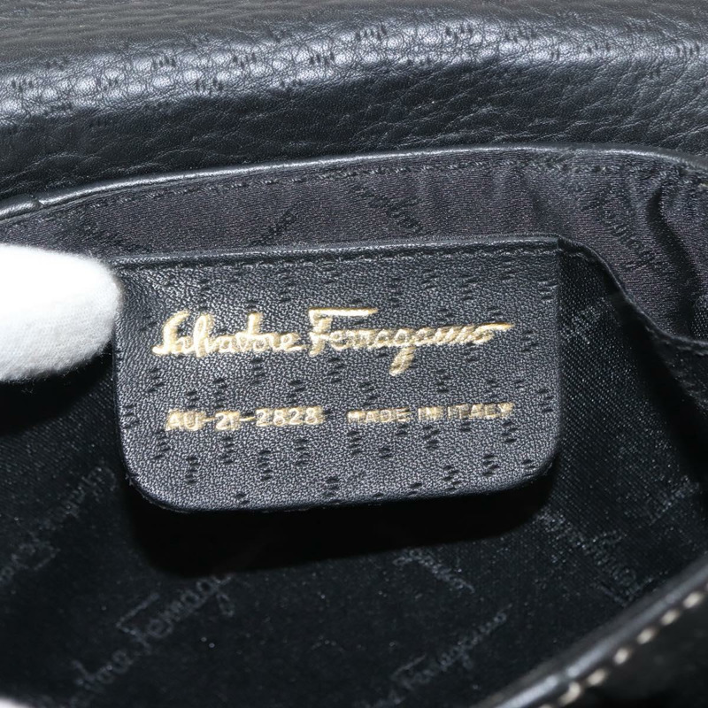 【日本直送】Salvatore Ferragamo Gancini 皮革肩背包 黑色 金色 正品 145502-11