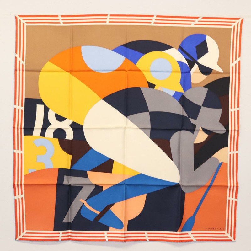 【日本直送】愛馬仕 Carre 90 絲巾 ""18-3-7"" 橙色 Auth 145562-0