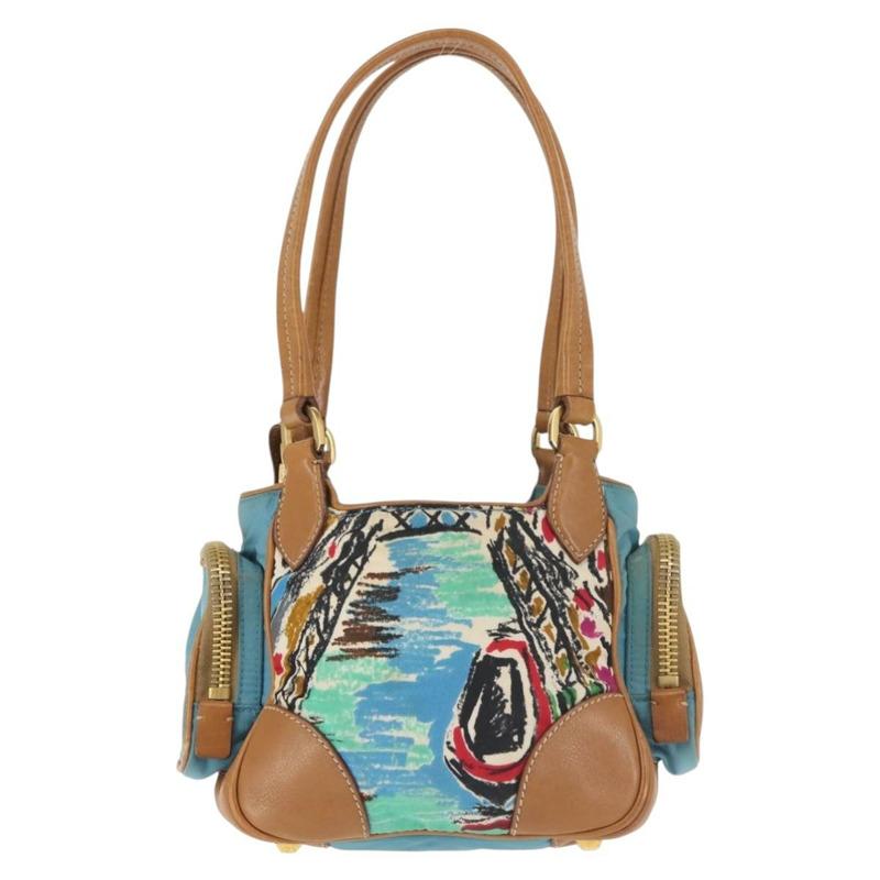 【日本直送】PRADA Venice 手提包 尼龍 淺藍色 金色 正品 145925-1