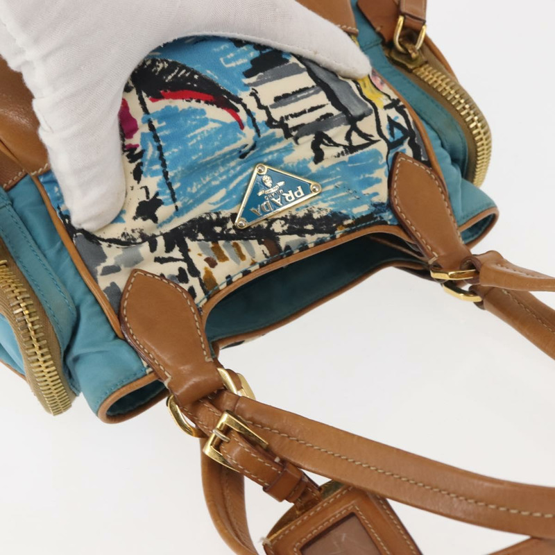 【日本直送】PRADA Venice 手提包 尼龍 淺藍色 金色 正品 145925-5