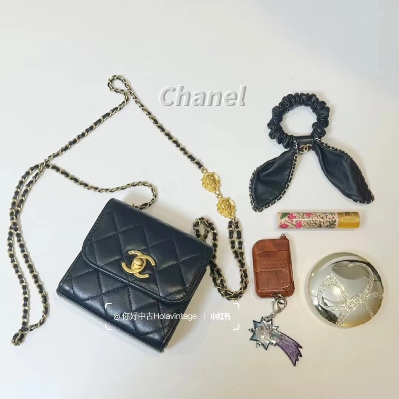 CHANEL 23A🪩工坊獅子水鑽-黑金鏈小方胖-7