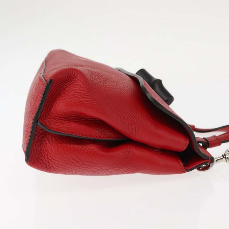【日本直送】GUCCI 竹節手提包 皮革 兩用 紅色 銀色 370831 正品 145950-2