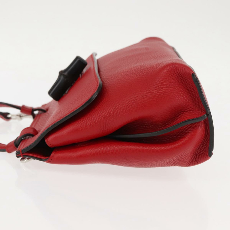 【日本直送】GUCCI 竹節手提包 皮革 兩用 紅色 銀色 370831 正品 145950-3