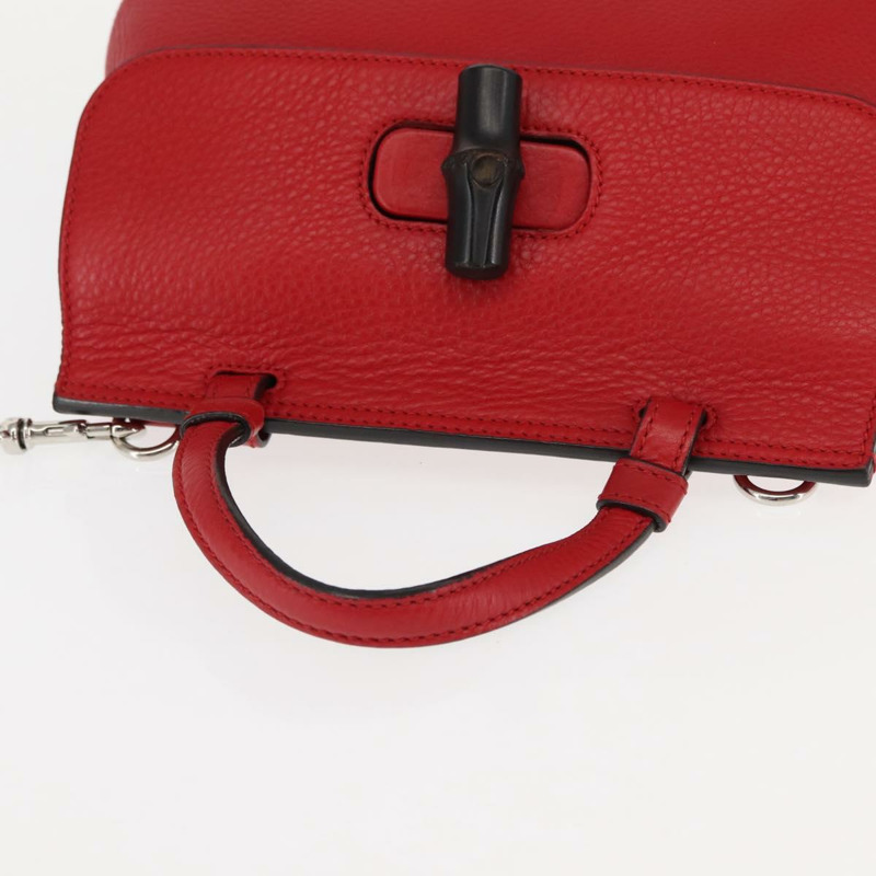 【日本直送】GUCCI 竹節手提包 皮革 兩用 紅色 銀色 370831 正品 145950-5
