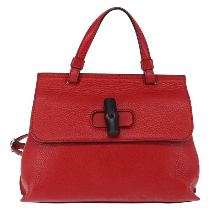 【日本直送】GUCCI 竹節手提包 皮革 兩用 紅色 銀色 370831 正品 145950-12