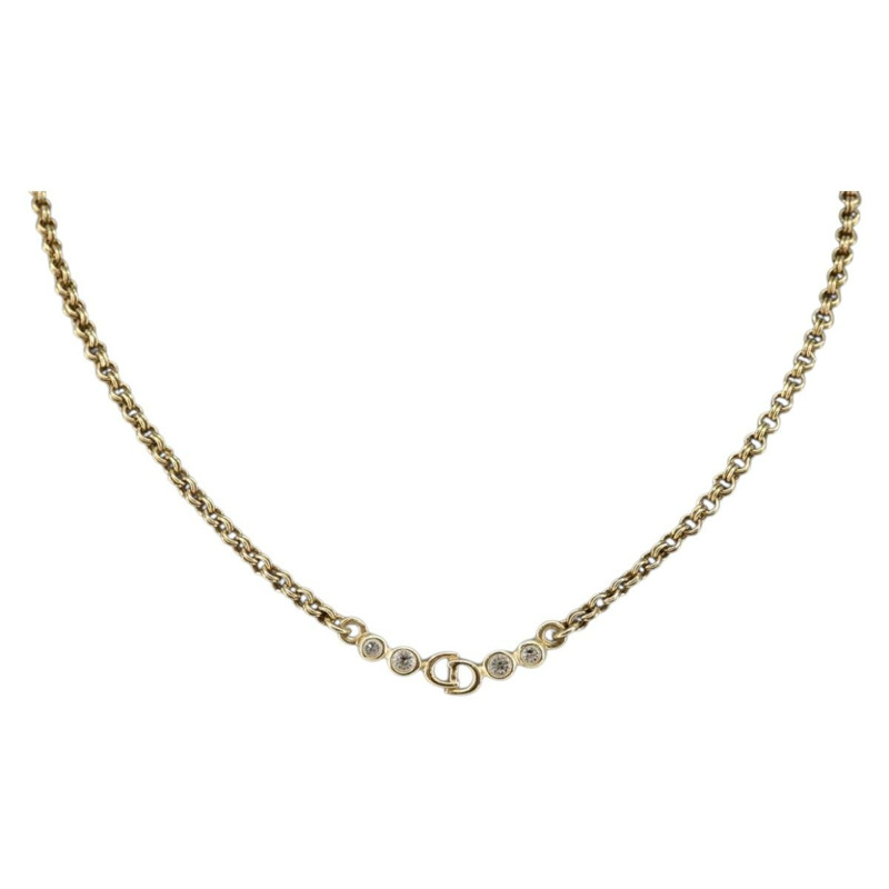 【日本直送】Christian Dior 鑲鑽 CD 標誌項鍊 金屬金 Auth 146055-0