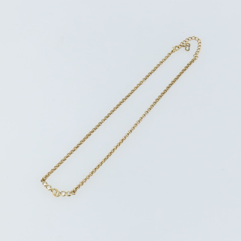 【日本直送】Christian Dior 鑲鑽 CD 標誌項鍊 金屬金 Auth 146055-1