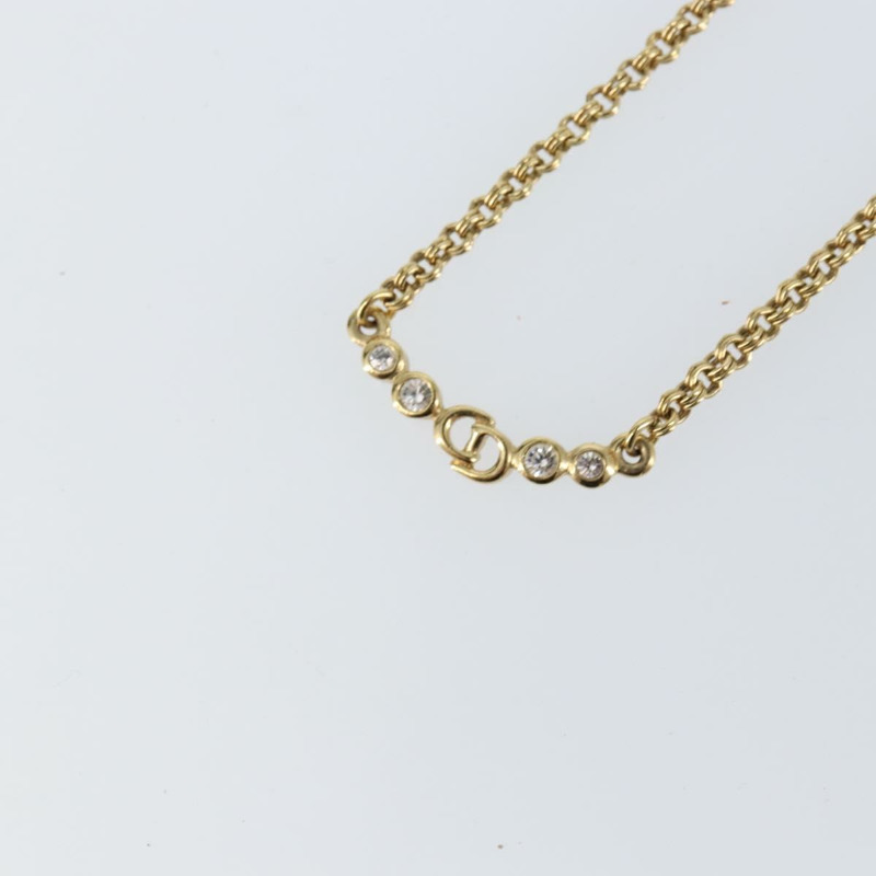 【日本直送】Christian Dior 鑲鑽 CD 標誌項鍊 金屬金 Auth 146055-2